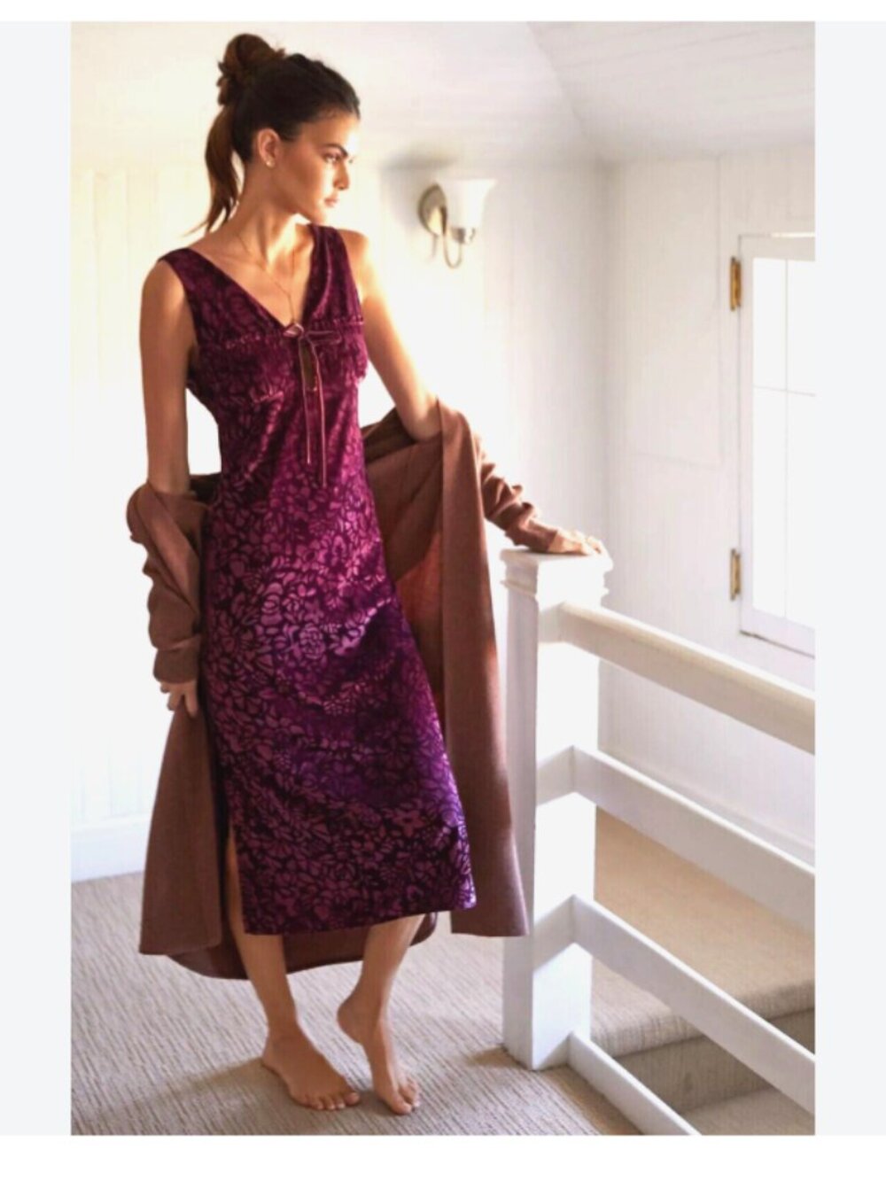 Anthropologie Slip Dress Velvet Burnout Plum Purple Medium Wedding Guest NEW